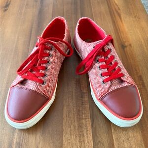 Twiggy London Red Herringbone Leather Sneakers